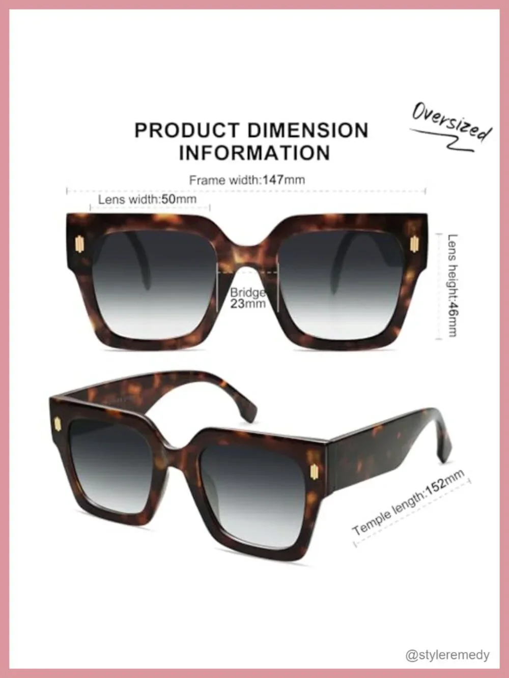 Vintage Oversized Square Sunglasses UV400 Polycarbonate Lens Non-Polarized
